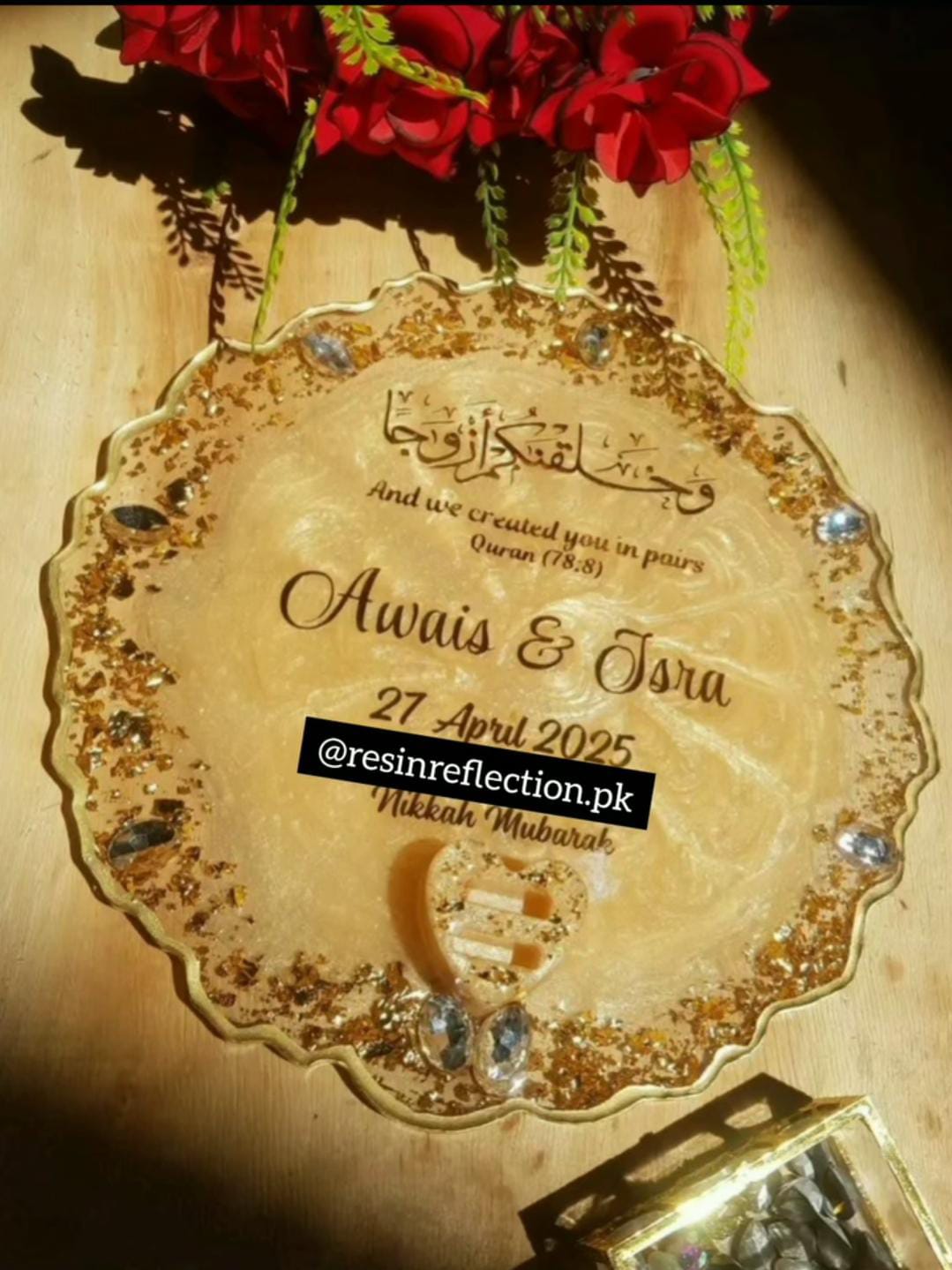 Shimmery Golden Resin Nikkah/Engagement Tray/Frame