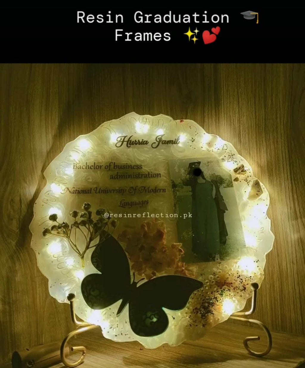 Butterfly Theme Resin Graduation Lights Photo Frame