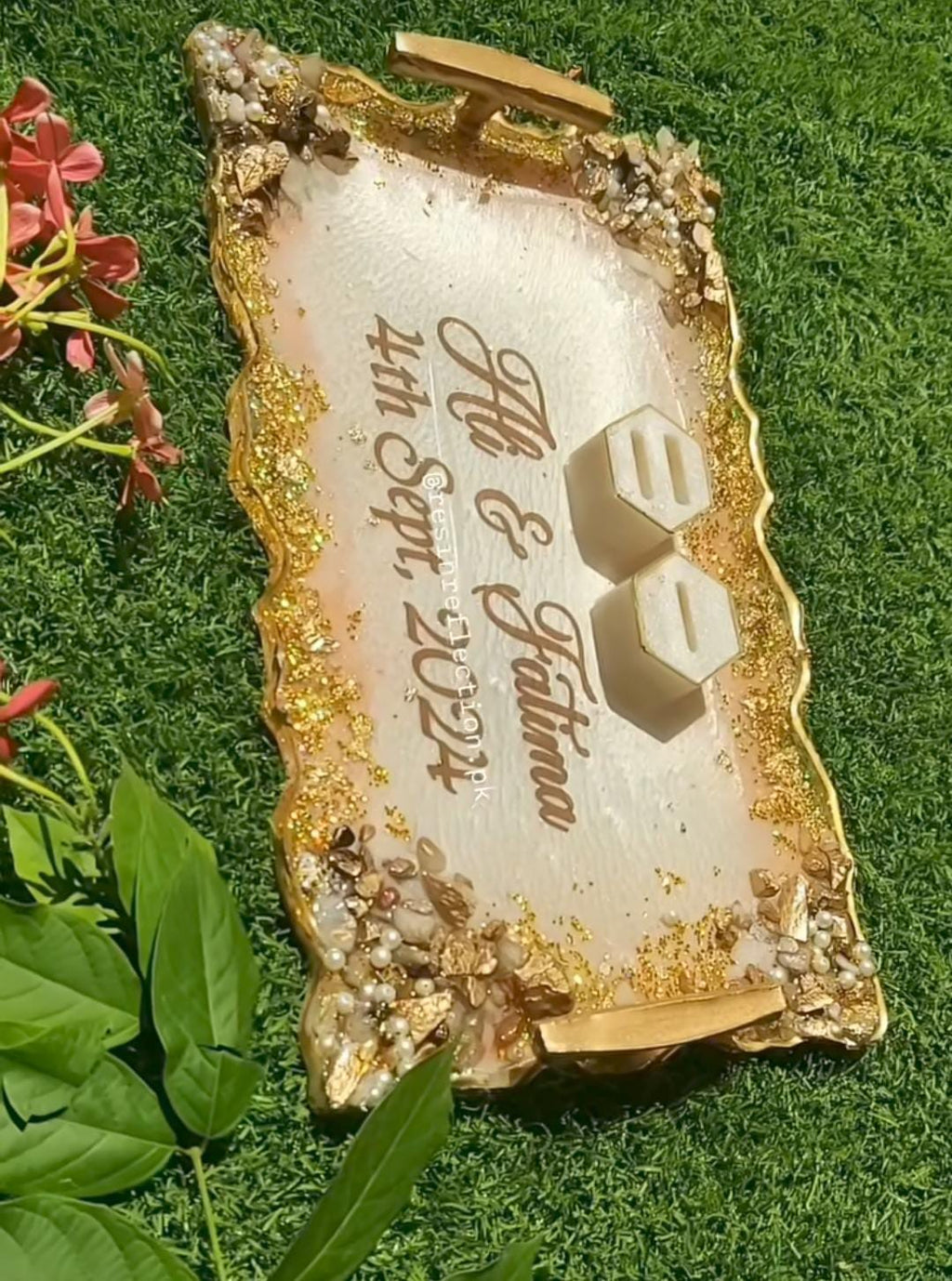 Rectangular Glittery Resin Nikkah/Engagement Tray/Frame Card Elegant Look