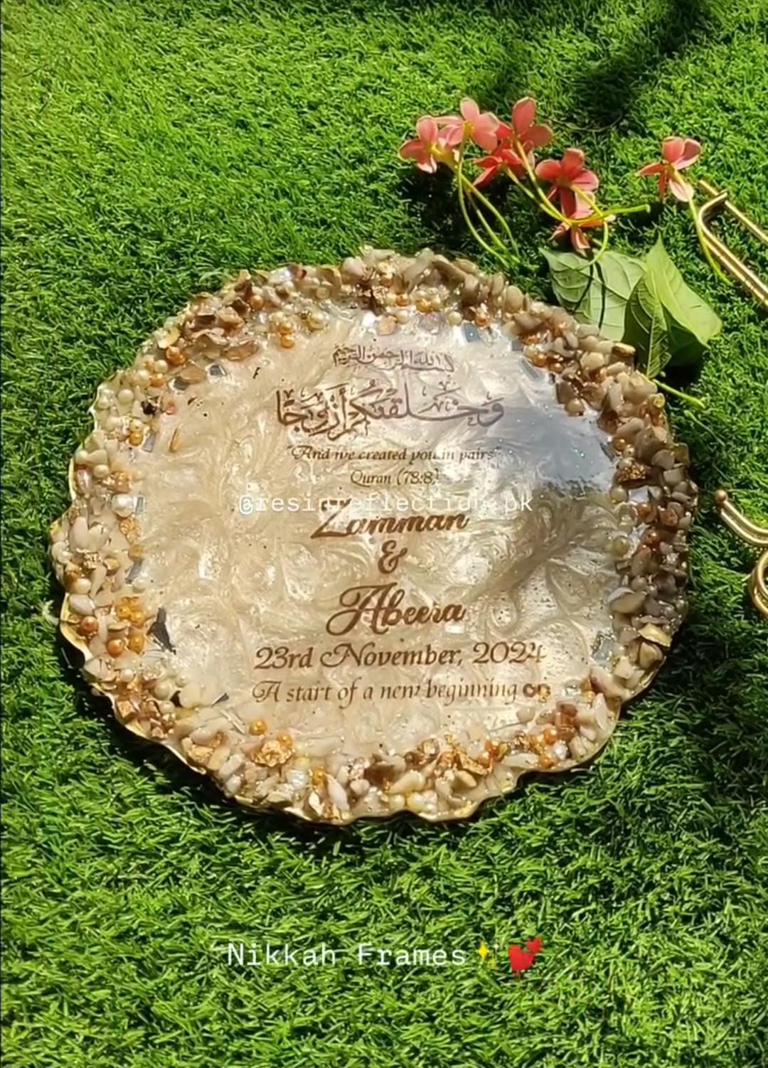 Golden Tone Resin Nikkah/Engagement Tray/Frame Elagant Minimal Design