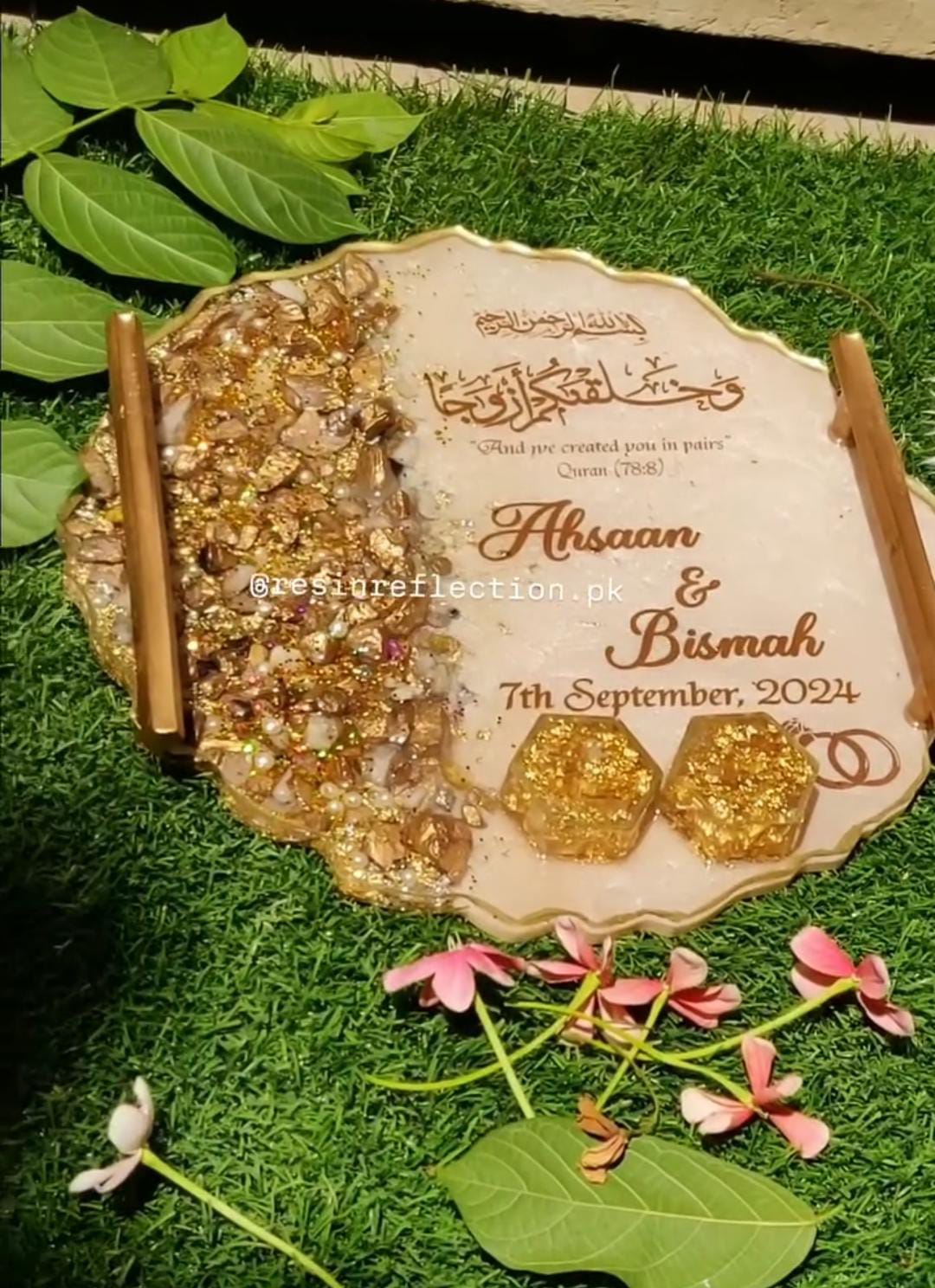 Golden Shimmery  stones Resin Nikkah/Engagement Tray/Frame