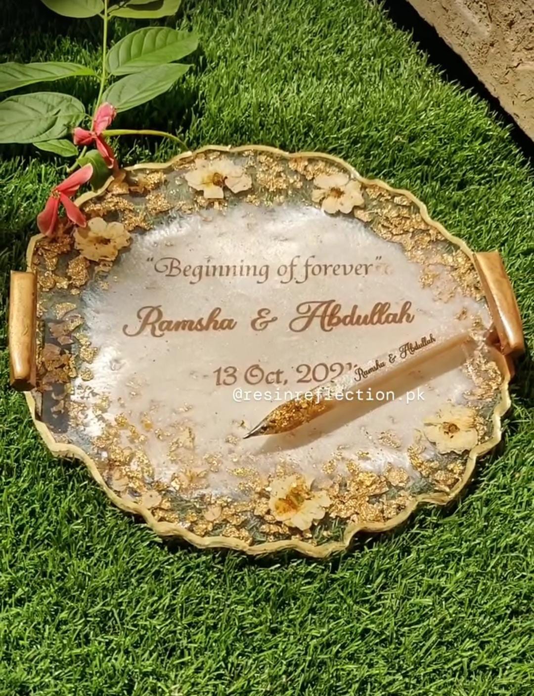 White Roses Preserved Resin Nikkah/Engagement Tray/Frame  Elegant Look