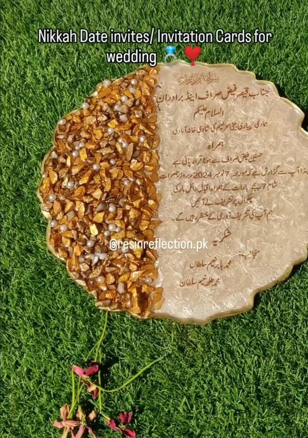 Wedding Invitation Stones Resin Nikkah/Engagement Tray/Frame Card Elegant Look