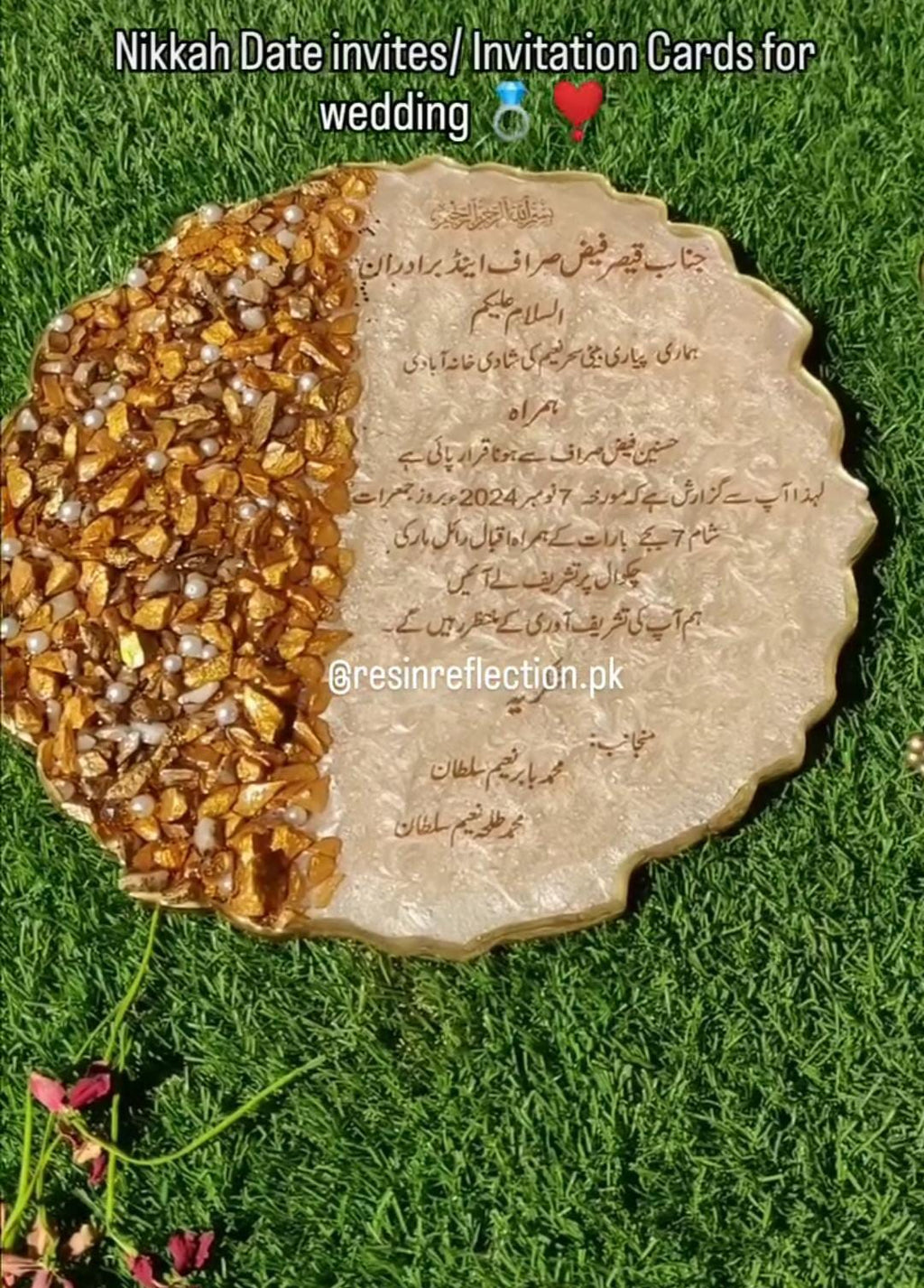 Wedding Invitation Stones Resin Nikkah/Engagement Tray/Frame Card Elegant Look