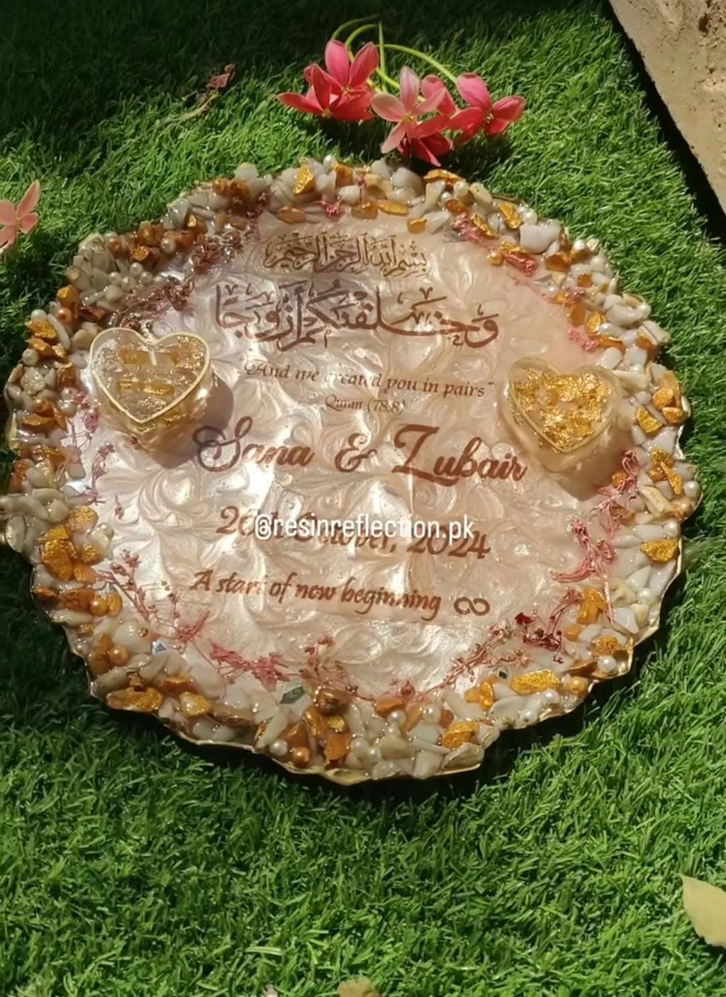 Golden stones shimmery Resin Nikkah/Engagement Tray/Frame