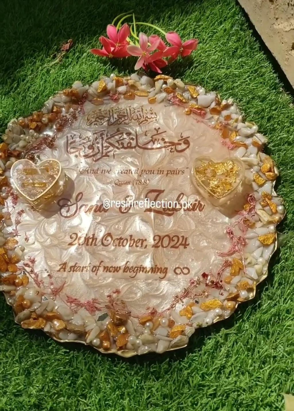 Golden stones shimmery Resin Nikkah/Engagement Tray/Frame