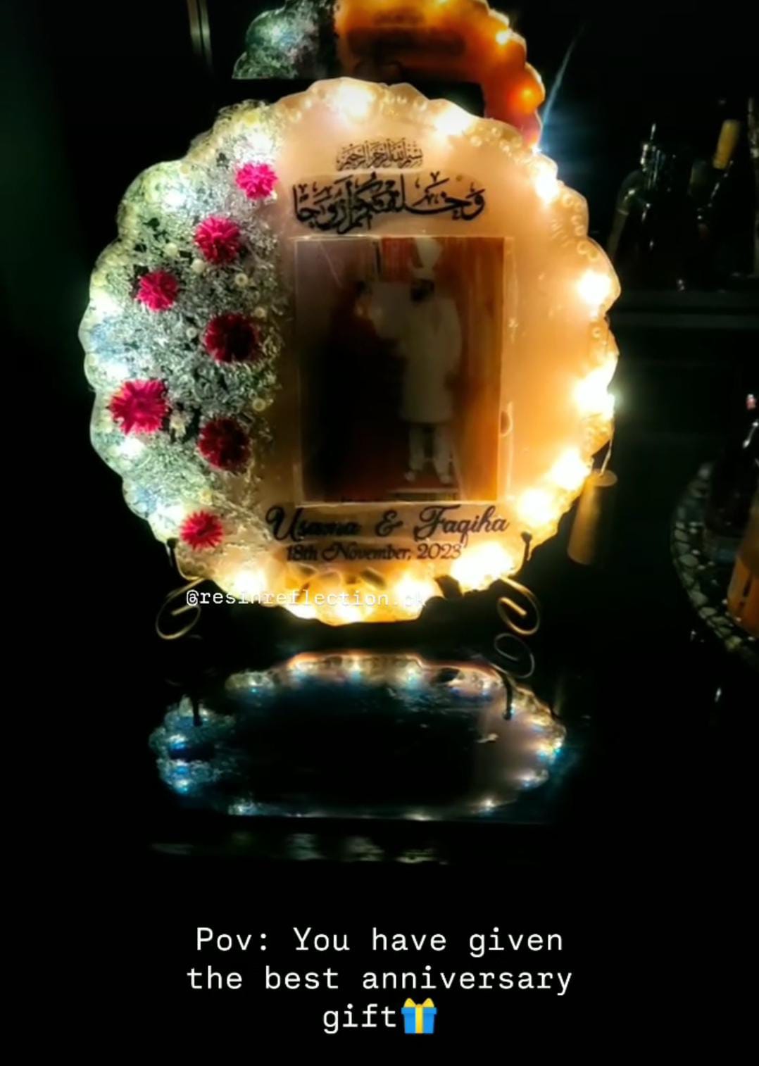 Pink lights Photo Resin Nikkah/Engagement Tray/Frame Elagant Minimal Designn