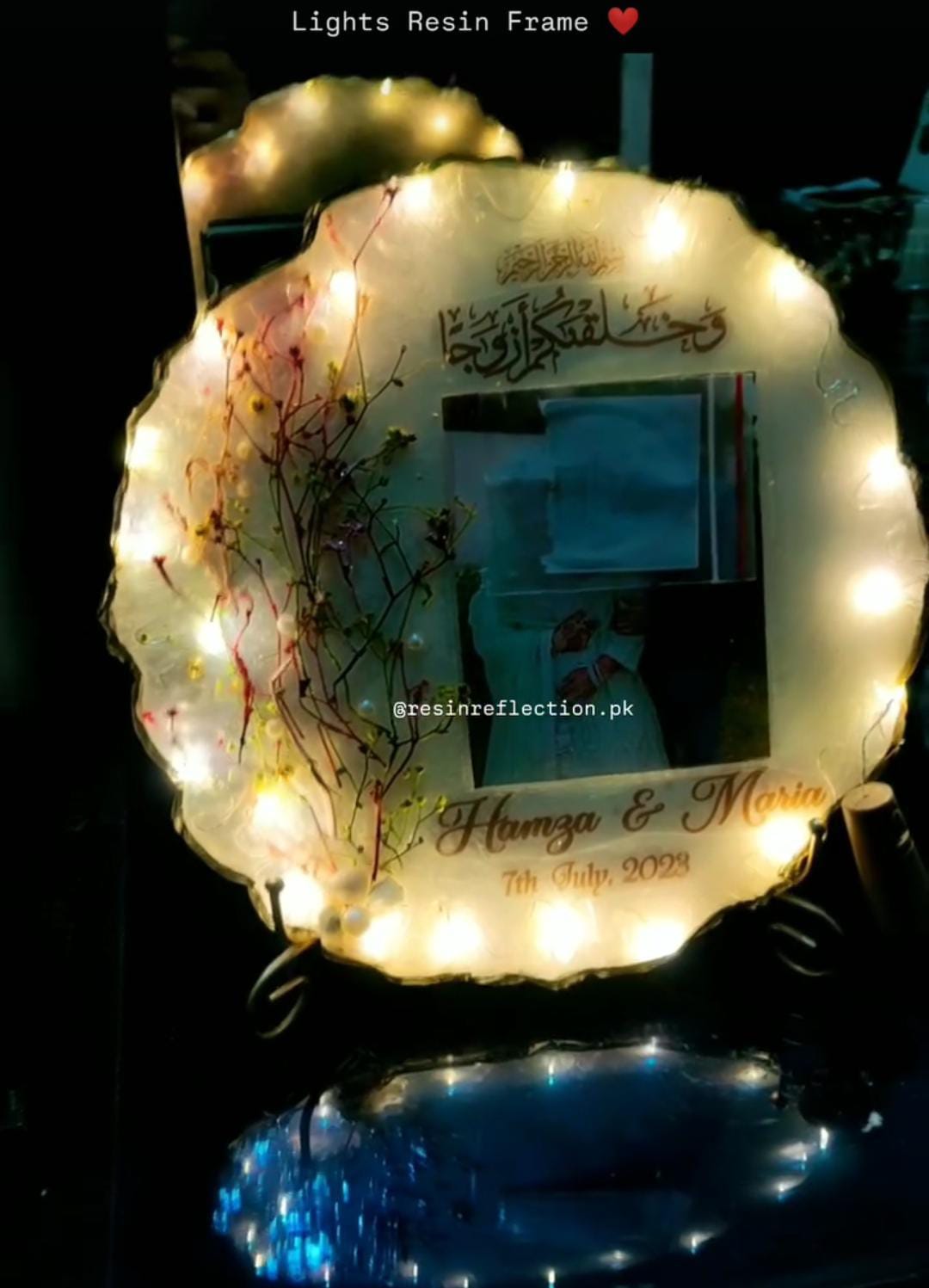 White Floral Resin Anniversary/Birthday Photo Lights Frame