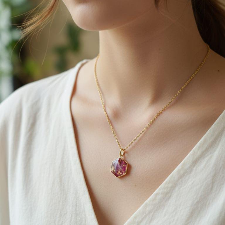 Mini Rhumbas Shape Pendant With Preserved Flowers