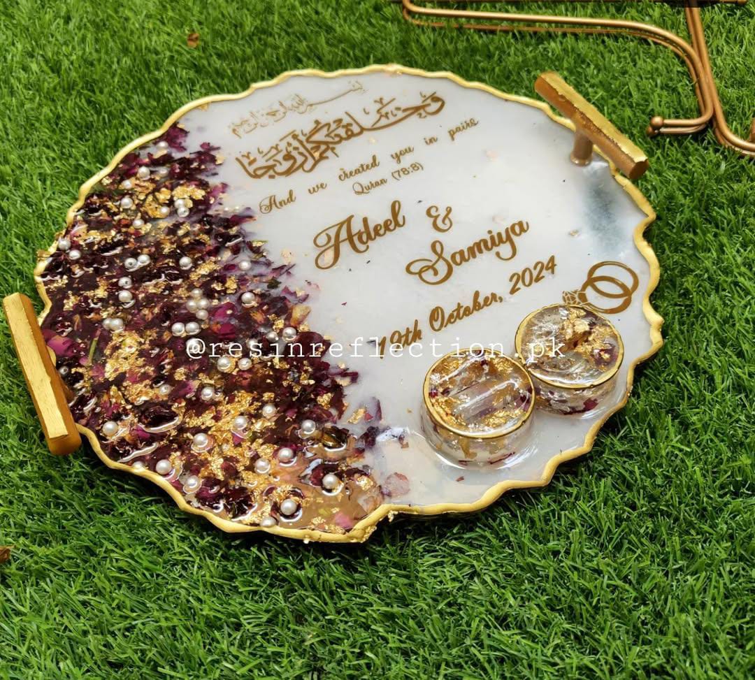 Rose Petals Crushed Resin Nikkah/Engagement Tray/Frame