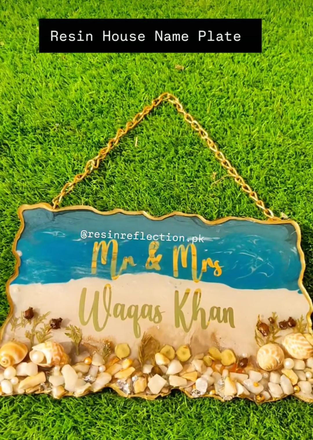 Rectangular Home Name Plate Beautiful Ocean Theme Combo Resin Anniversary/Birthday Frame