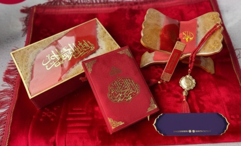 Resin Bridal Quran Set, Quran Rehal, Quran Box, Tasbeeh, Bookmark, Prayer Mat