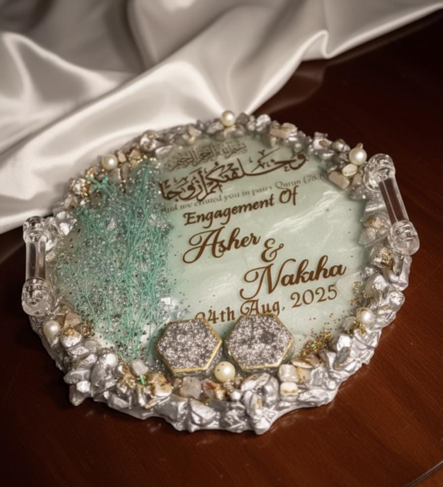 Pista & Silver Combo Resin Nikkah/Engagement Tray/Frame Elagant Minimal Design