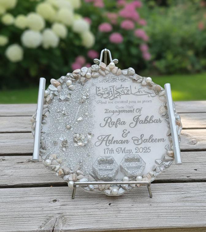 Light Pink & Silver Combo Resin Nikkah/Engagement Tray/Frame