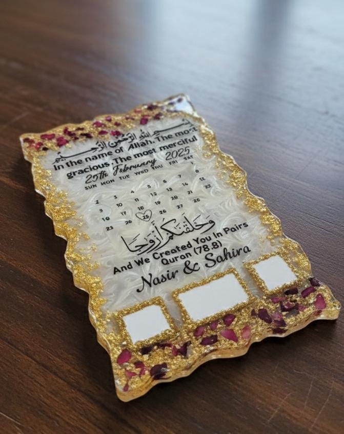 Rectangular Glittery  Floral Resin Nikkah/Engagement Tray/Frame Card Elegant Look