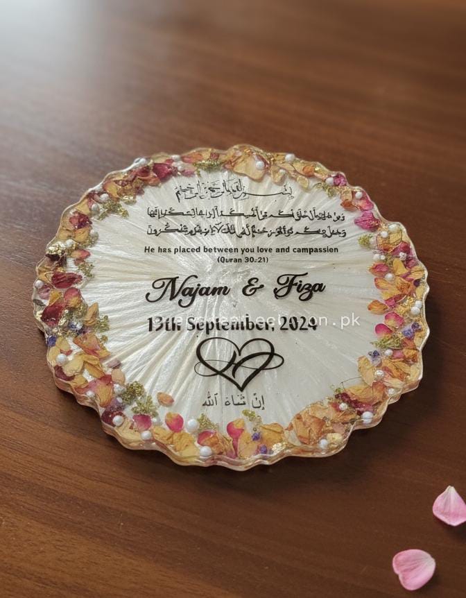 Beige Gold Floral Resin BAAT PAKI/ Nikkah/Engagement Tray/Frame