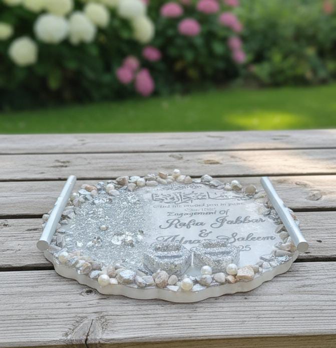 Light Pink & Silver Combo Resin Nikkah/Engagement Tray/Frame