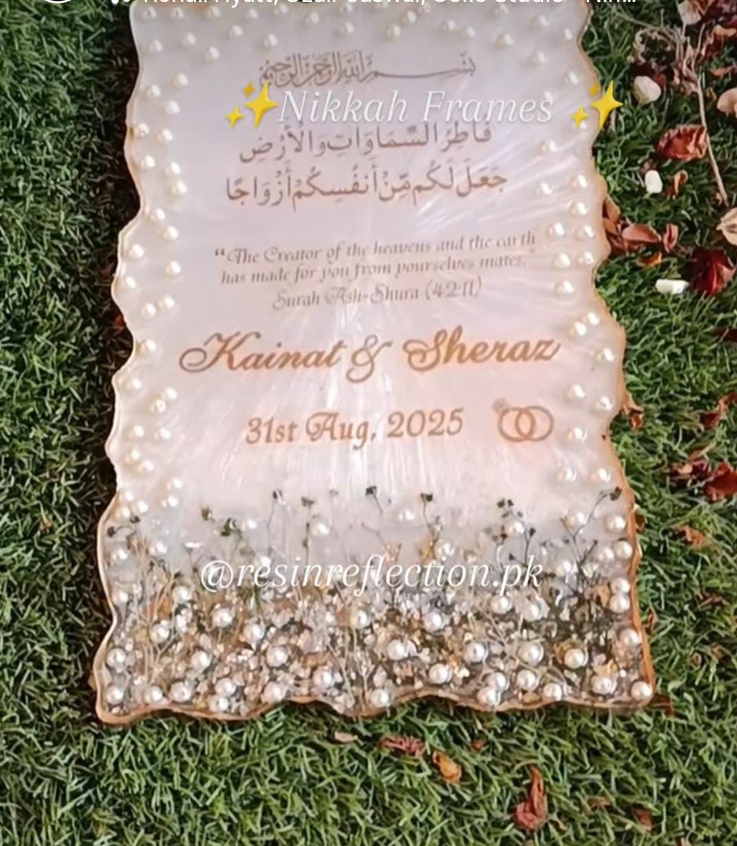 Emarld Green Flowers With Shimmery Silver White combo Resin Nikkah/Engagement Tray/Frame
