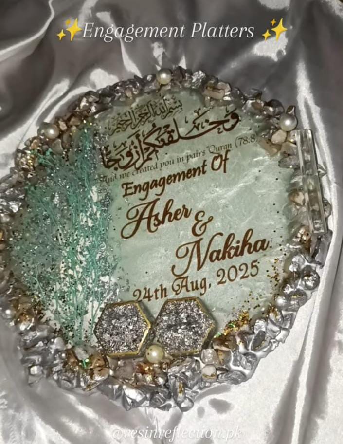 Pista & Silver Combo Resin Nikkah/Engagement Tray/Frame Elagant Minimal Design