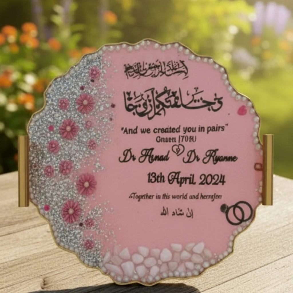 Pink Pearl Floral Resin Nikkah/Engagement Tray/Frame Elagant Minimal Designn