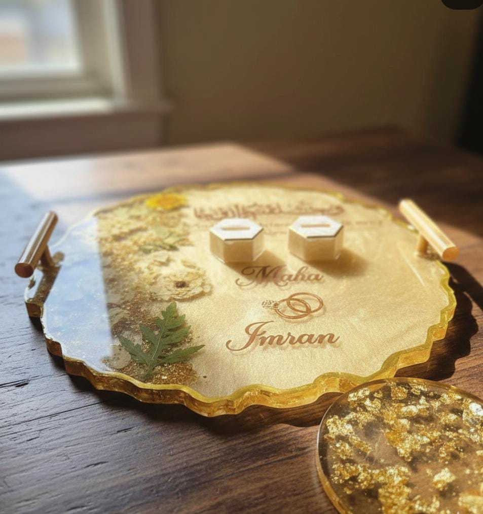 Golden Shimmery Resin Nikkah/Engagement Tray/Frame