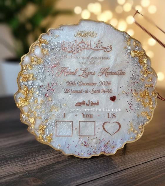 Golden Flakes Thumb Resin Nikkah/Engagement Tray/Frame Elegant Look
