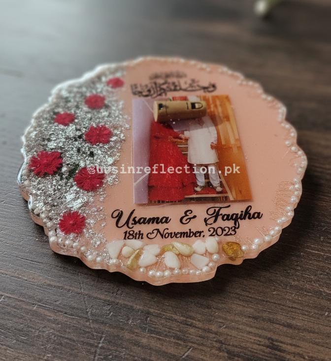 Pink lights Photo Resin Nikkah/Engagement Tray/Frame Elagant Minimal Designn