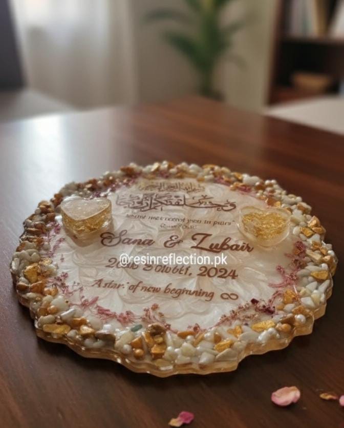 Golden stones shimmery Resin Nikkah/Engagement Tray/Frame