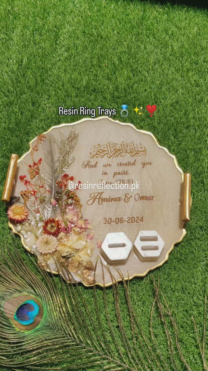Beige Floral Theme Resin Nikkah/Engagement Tray/Frame