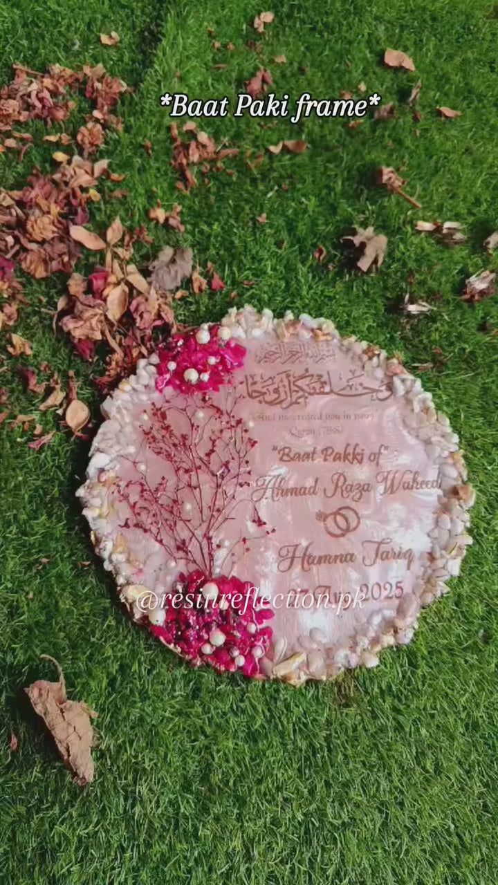 Pink Stones Pearl Floral Resin Nikkah/Engagement Tray/Frame Elagant Minimal Designn