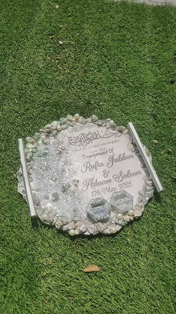 Light Pink & Silver Combo Resin Nikkah/Engagement Tray/Frame