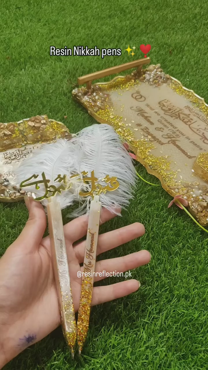 Rectangular Floral Resin Tray With Nikkah Pen Holder & Nikkah Pens