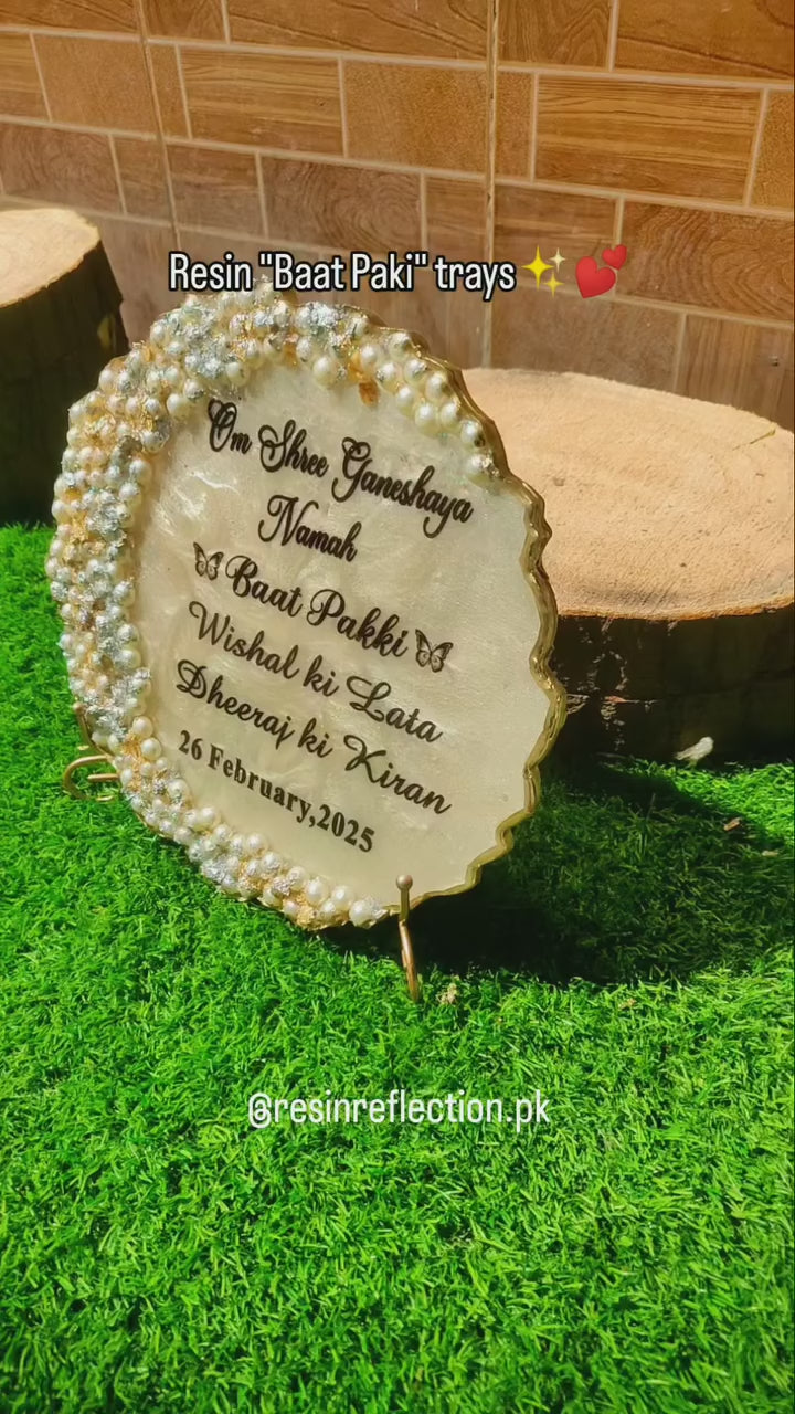 Pearls Off White Resin BAAT PAKI/ Nikkah/Engagement Tray/Frame Moon Style