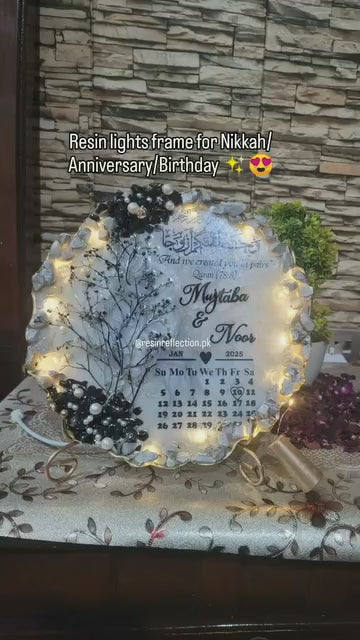 Silver & Black Combo Lights Resin Nikkah/Engagement Tray/Frame Elegant Look