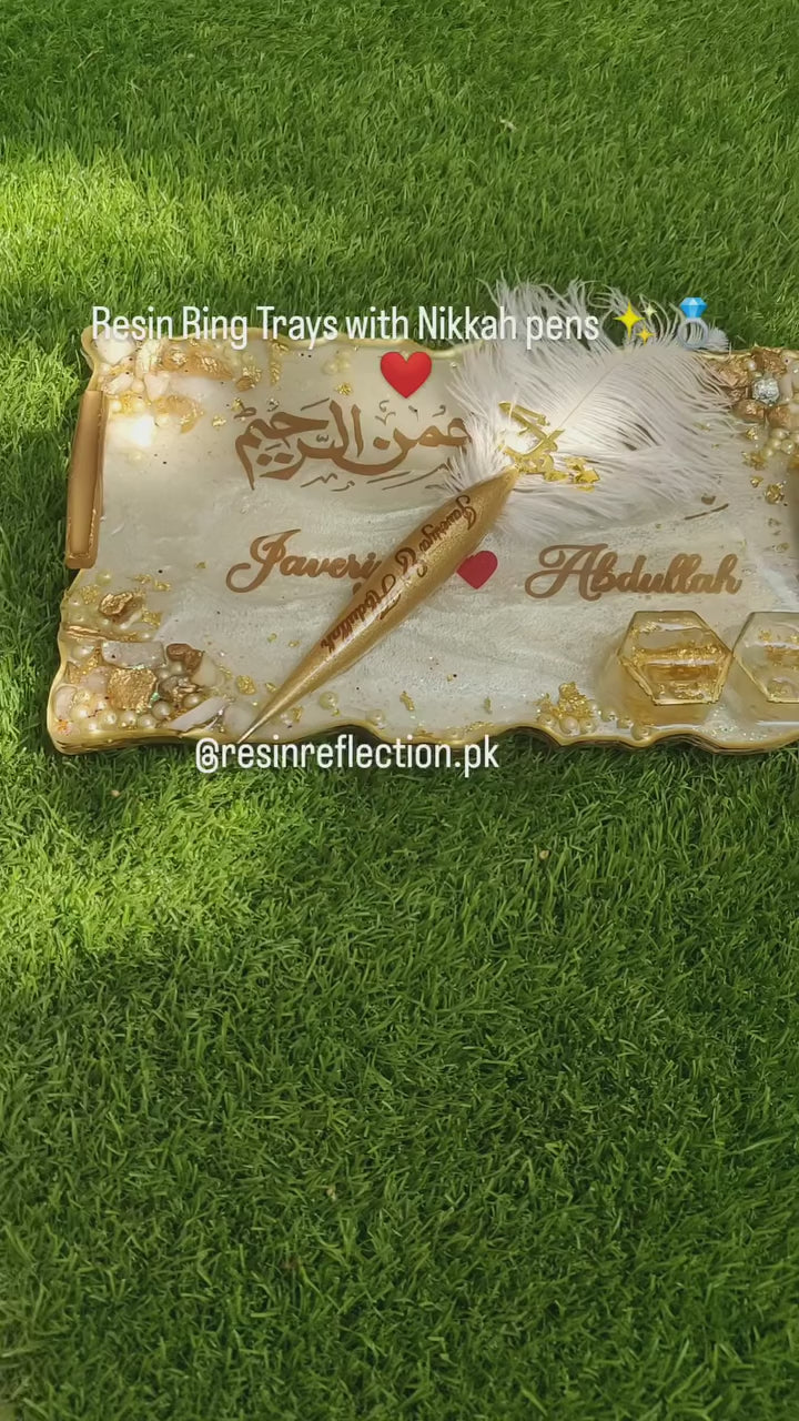 White Rectangular Floral Resin Nikkah/Engagement Tray/Frame