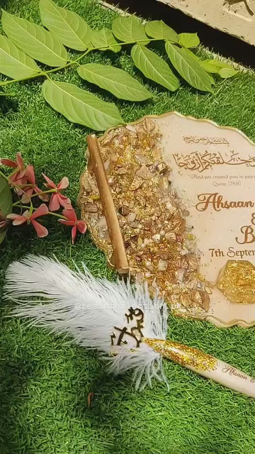 Golden Shimmery  stones Resin Nikkah/Engagement Tray/Frame