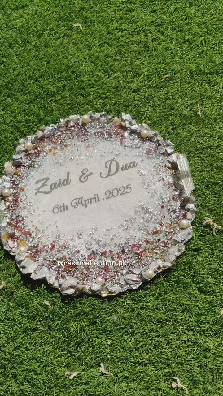 Silver & Rose Resin Nikkah/Engagement Tray/Frame Card Elegant Look