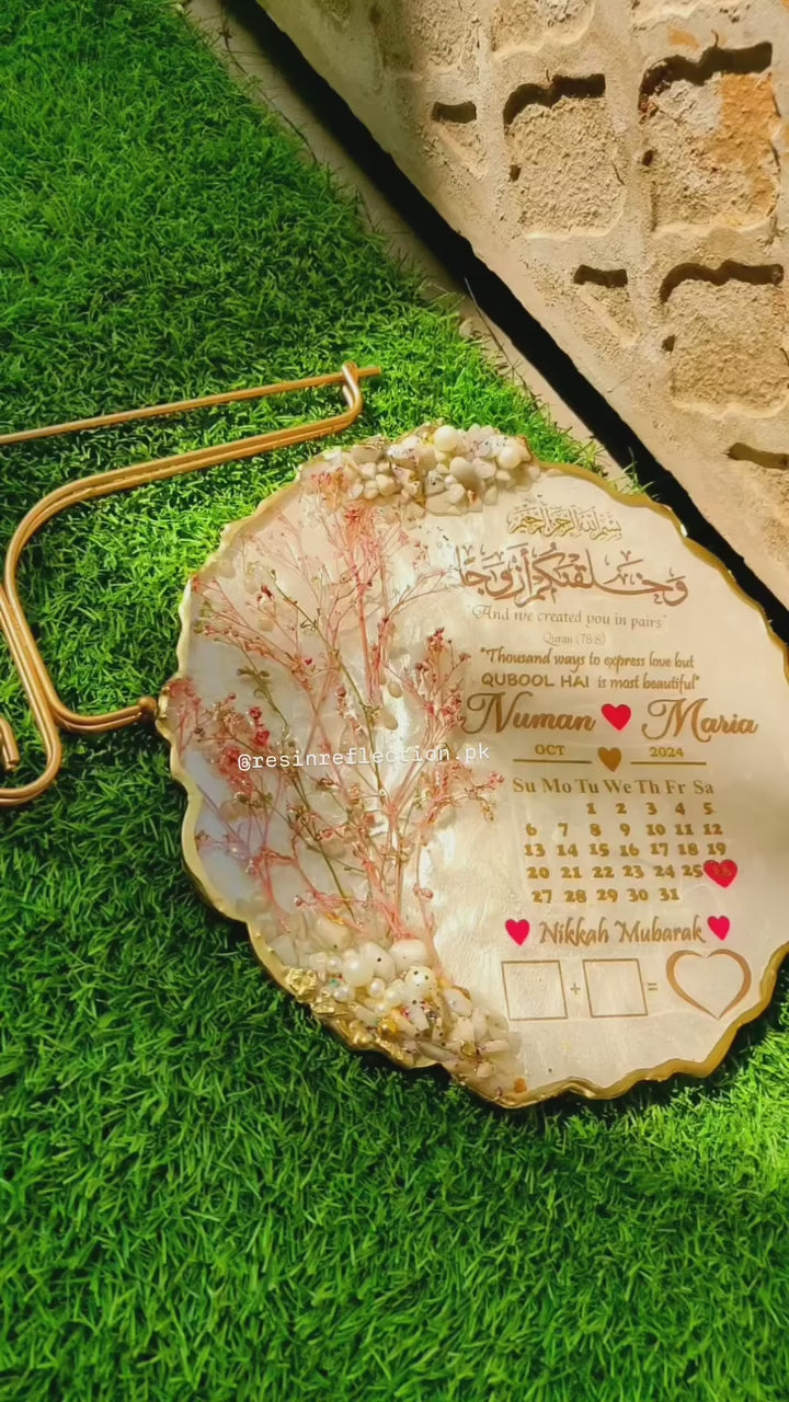 Pink Floral Touch White Shimmery Resin Nikkah/Engagement Tray/Frame