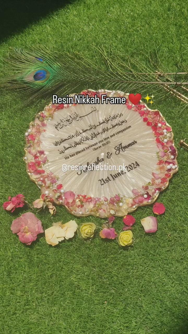 Beige Gold Floral Resin BAAT PAKI/ Nikkah/Engagement Tray/Frame