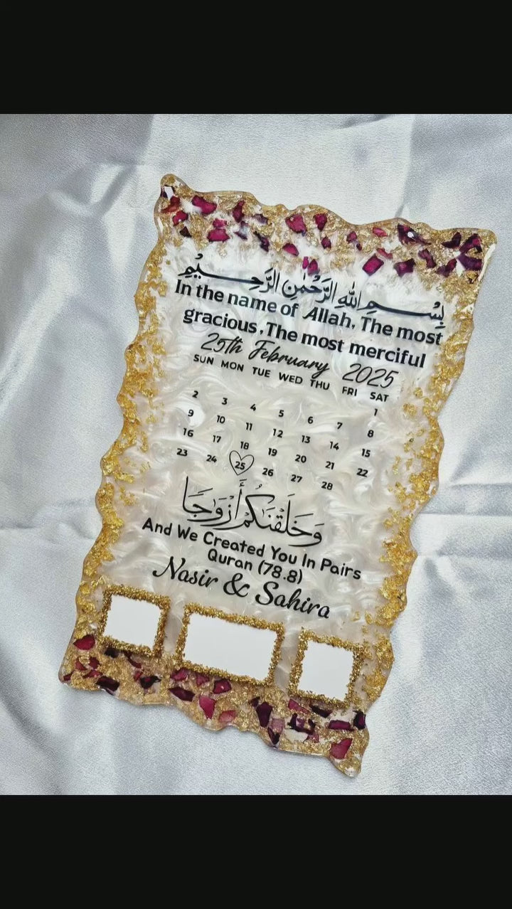 Rectangular Glittery  Floral Resin Nikkah/Engagement Tray/Frame Card Elegant Look