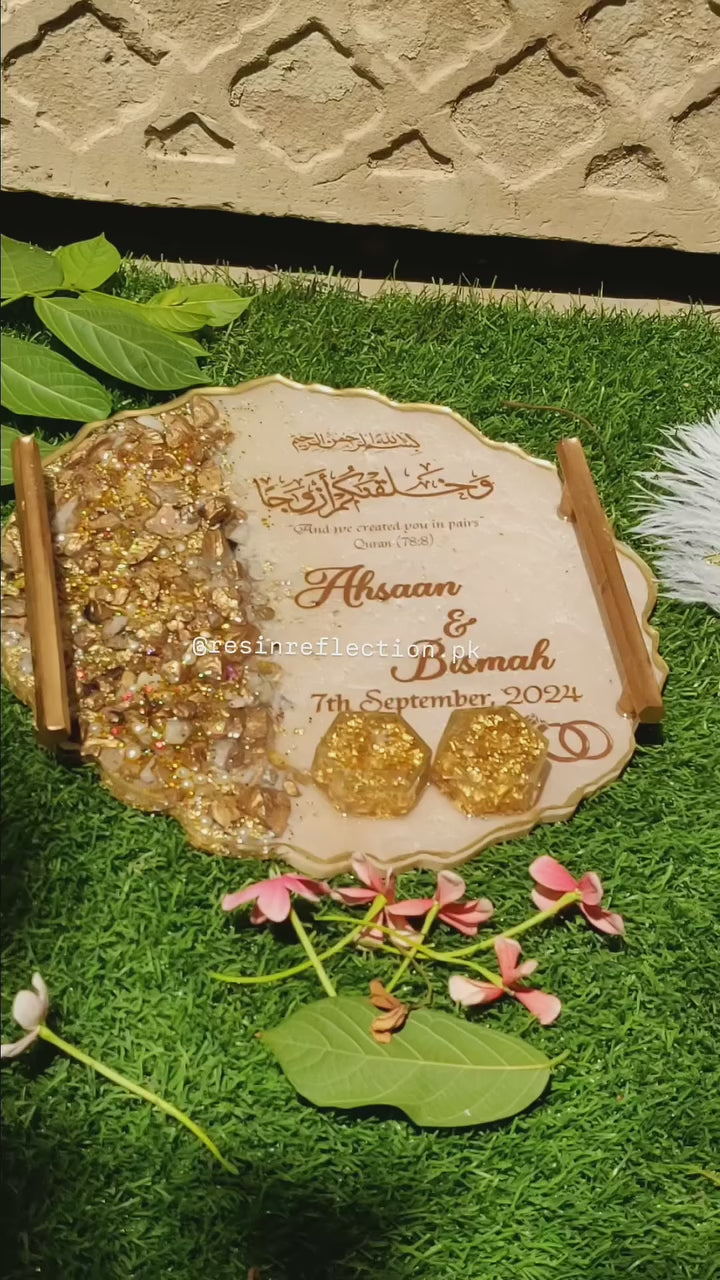 Golden Shimmery  stones Resin Nikkah/Engagement Tray/Frame