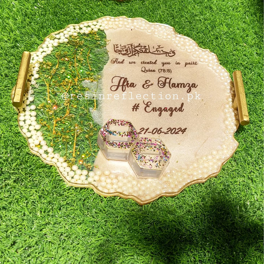 Beige Pearls Theme Resin Nikkah/Engagement Tray/Frame