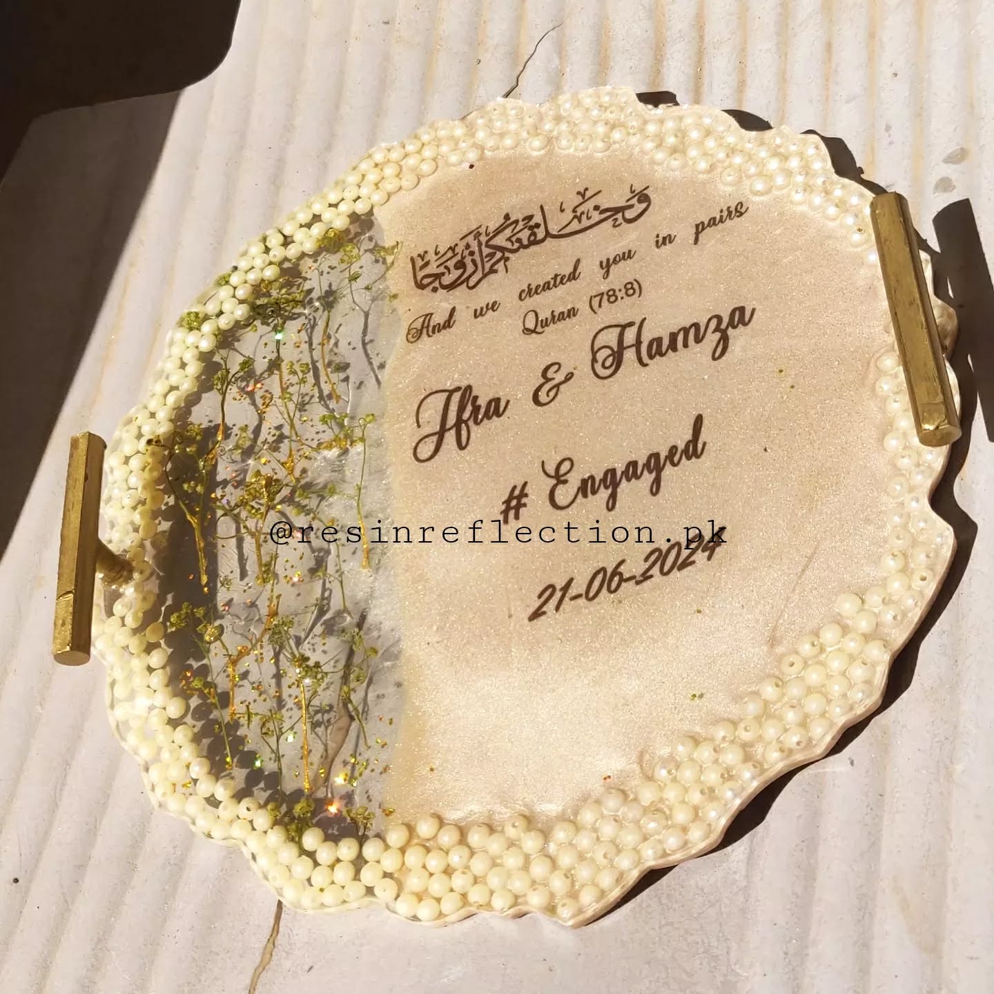 Beige Pearls Theme Resin Nikkah/Engagement Tray/Frame
