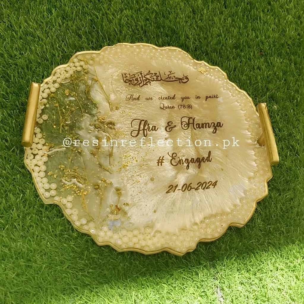 Beige Pearls Theme Resin Nikkah/Engagement Tray/Frame