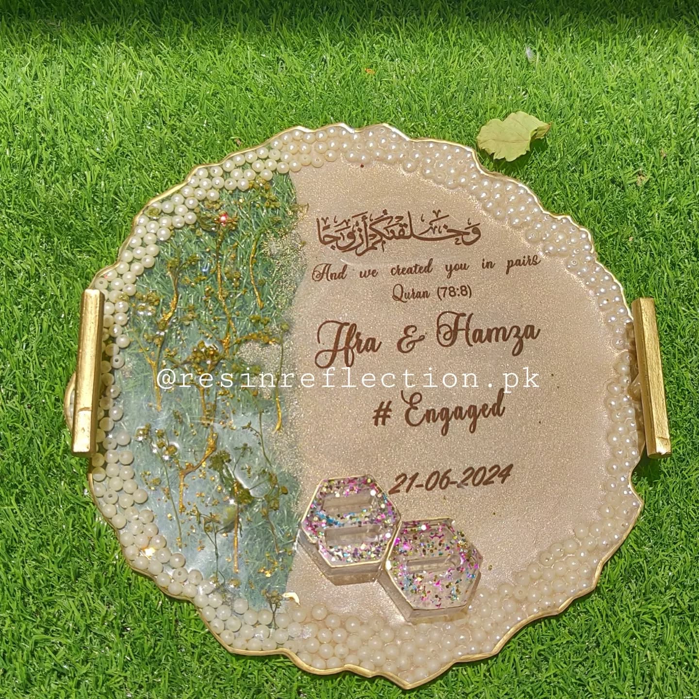 Beige Pearls Theme Resin Nikkah/Engagement Tray/Frame