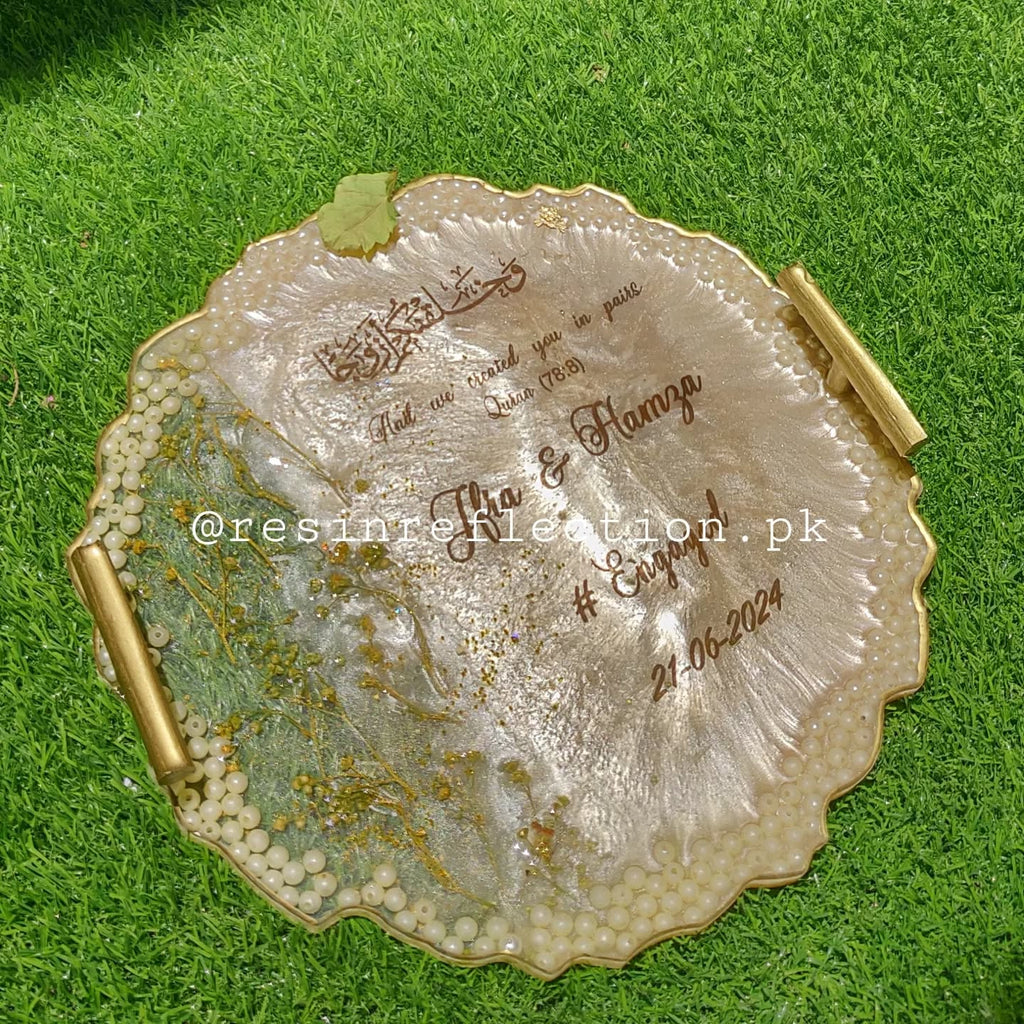 Beige Pearls Theme Resin Nikkah/Engagement Tray/Frame
