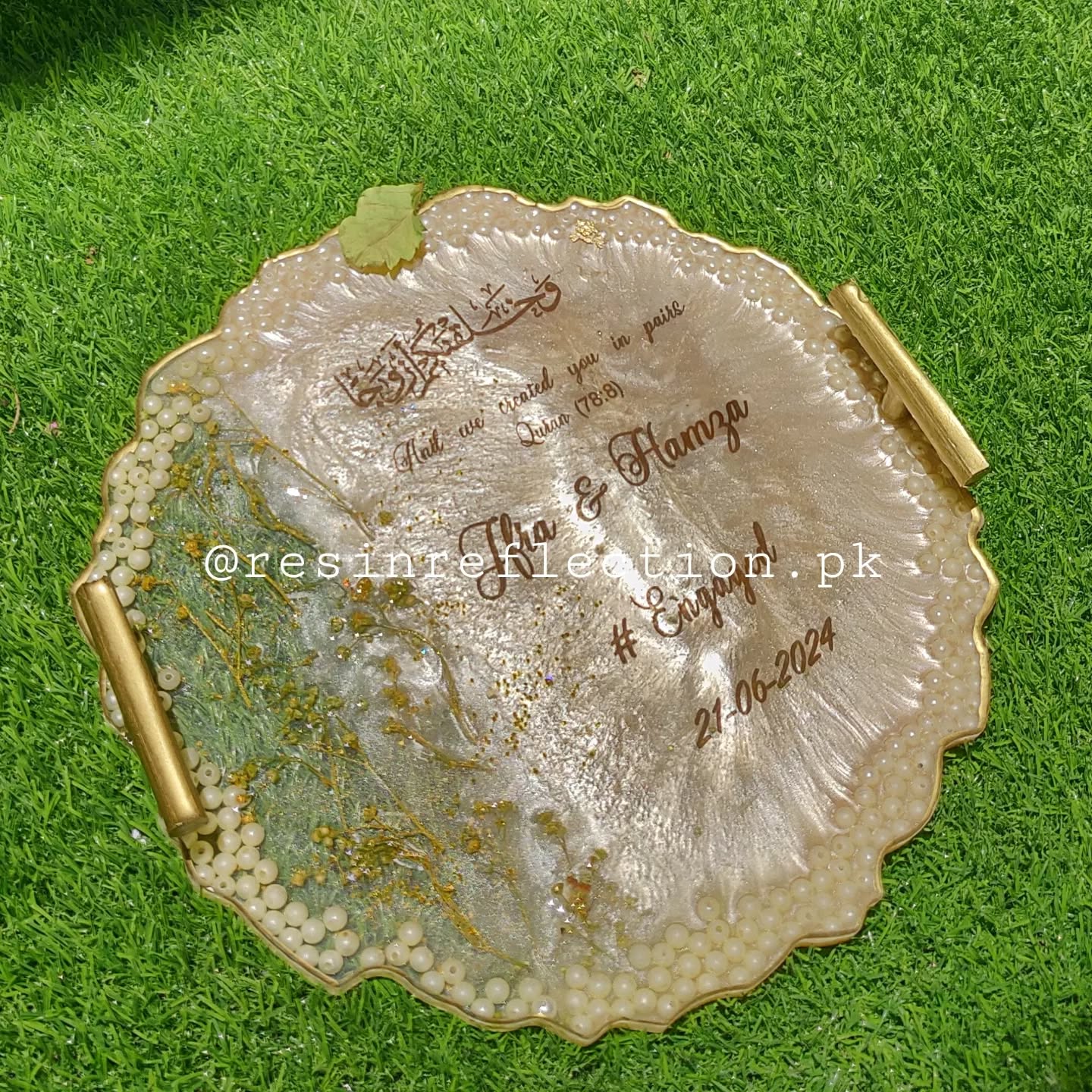 Beige Pearls Theme Resin Nikkah/Engagement Tray/Frame