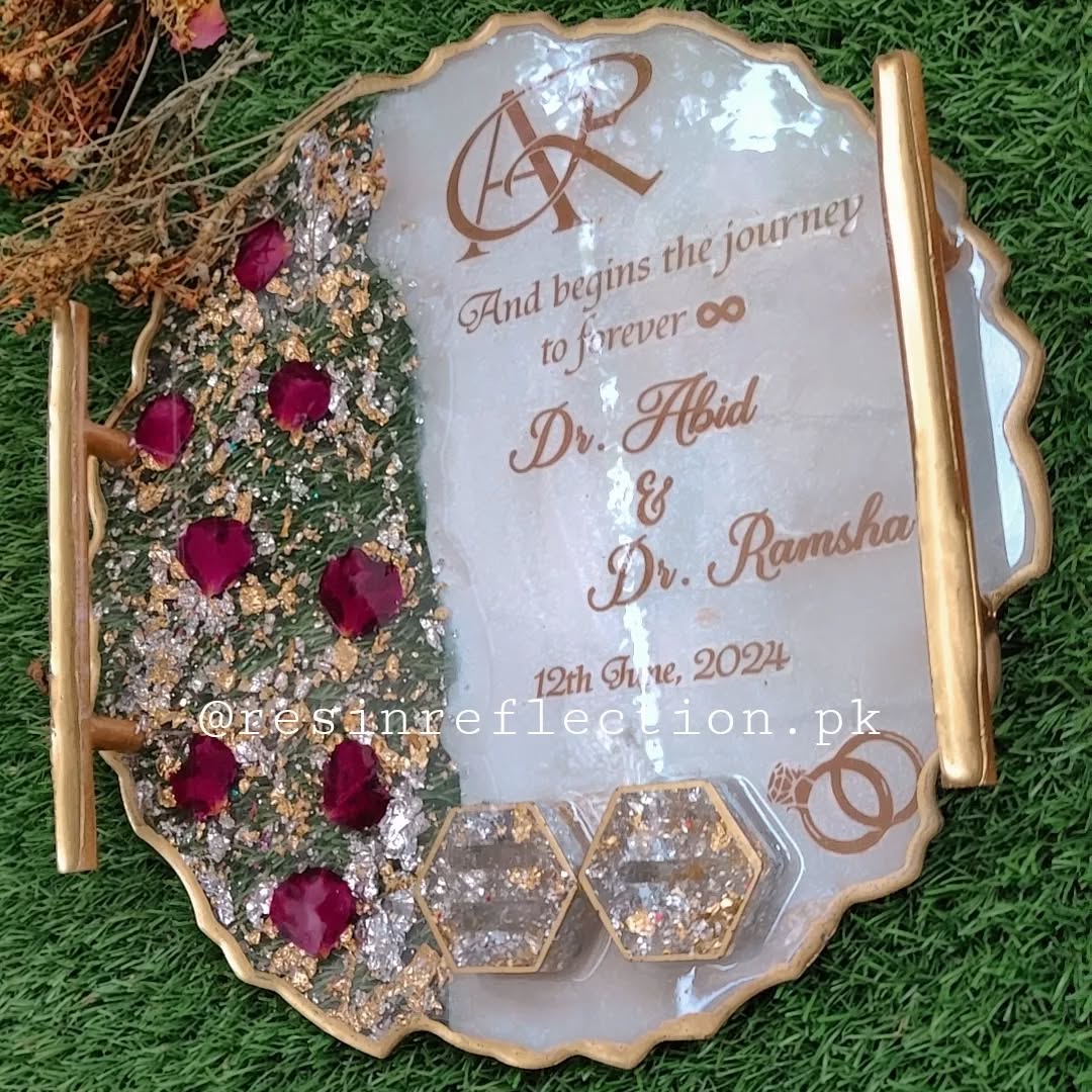 Rose Petals Engraved Resin Nikkah/Engagement Tray/Frame Elegant Look