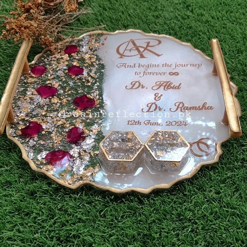 Rose Petals Engraved Resin Nikkah/Engagement Tray/Frame Elegant Look