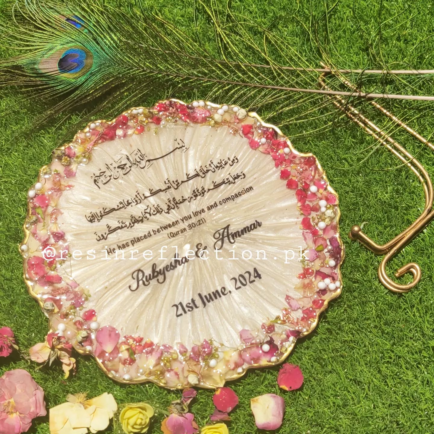Beige Gold Floral Resin BAAT PAKI/ Nikkah/Engagement Tray/Frame